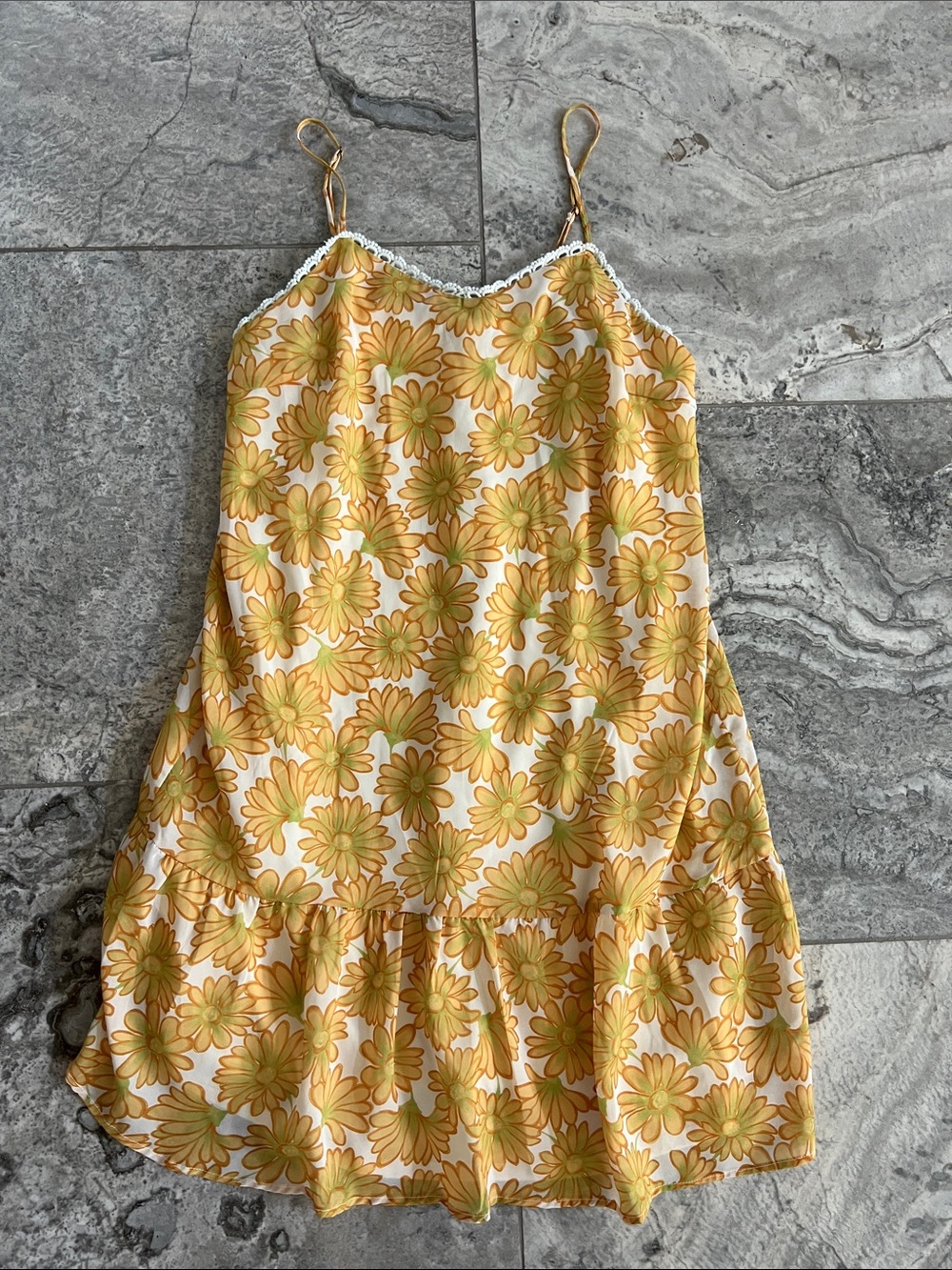 19 Cooper Yellow Floral Sunflower Slip Dress with Lace Trim